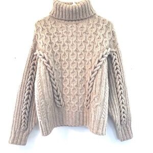 Cable knit sweater turtle neck cozy oversize women’s S chunky wool fisherman